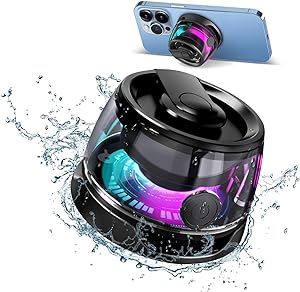 Magnetic Bluetooth Speaker, Wireless Phone Stand Gaming Speaker, BT 5.2 for Metal Surface Magsafe Android, IPX5 Waterproof for Shower, Outdoor, Golf, Small Portable, RGB Light, Gift for Teens