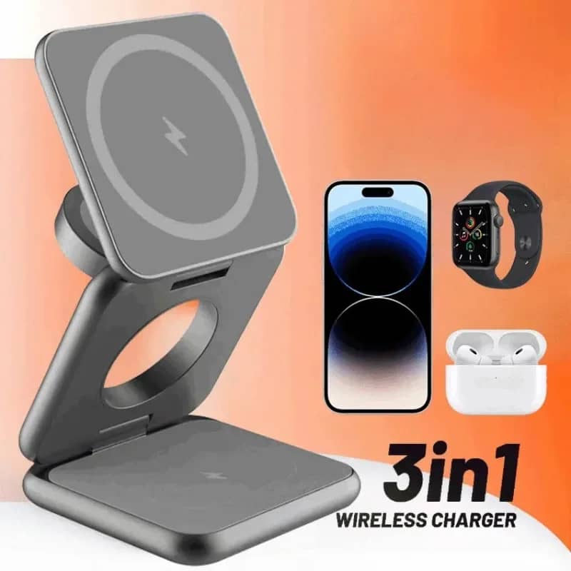 Foldable Magnetic Wireless Charger, KU XIU X40 Aluminum Alloy 3 in 1 Charging Station for Apple, Fast Mag-Safe Charger Stand for iPhone 15 14 13 12 Pro/Max/Plus, 5W for iWatch, AirPods 3/2/Pro, Gray