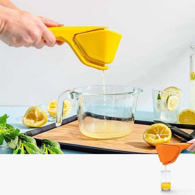 Max Juice Extraction Lemon Lime Squeezer EasytoUse Flat Lemon Squeezer with Leverage Squeezer with Built in Strainer Yellow