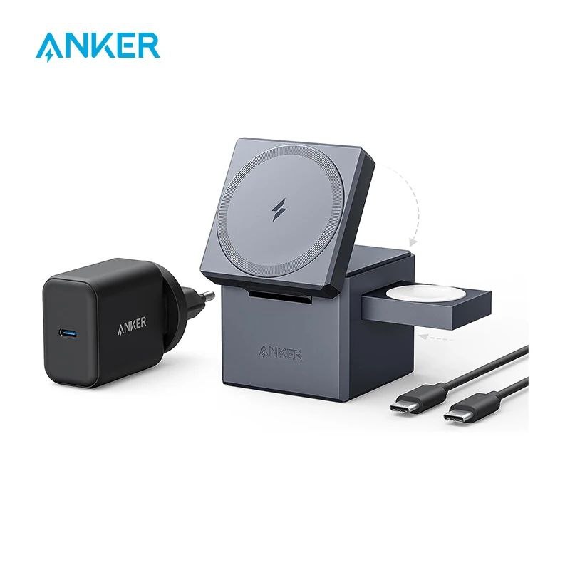 Anker 3-in-1 MagSafe Charger Stand Cube with MagSafe15W Max Fast Charging Stand Foldable Wireless Charger for iPhone15