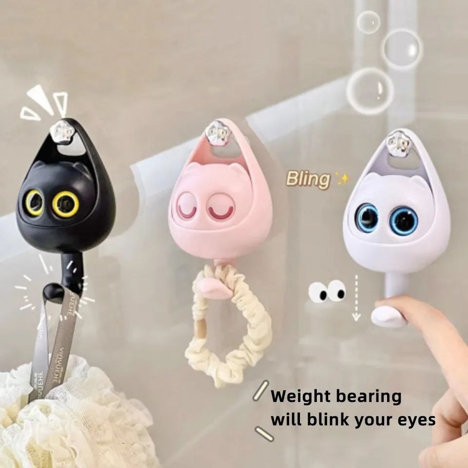 4 PCS Cat Key Holder Hanging Adhesive Owl Key Holder Automatic Open Close Eyes Cute Key Holder Multifunctional Wall Mounted Key Holder for Hanging Key, Towels, Hats Carry up to 2KG Home Supplies