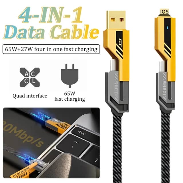 4 in 1 Metal Flat Braided Indestructible Cable